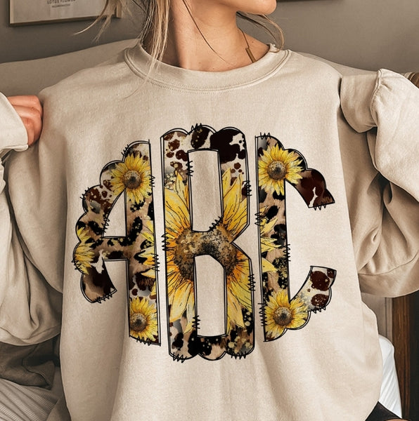 Leopard Cow Sunflower Monogram Sweatshirt