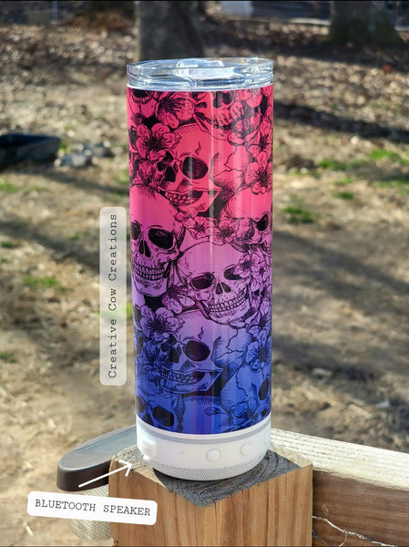 Pink Purple Blue Skull Tumbler 20oz SPEAKER