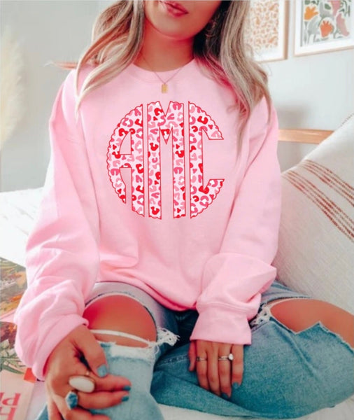 Pink & Red Leopard Monogram shirt / sweatshirt