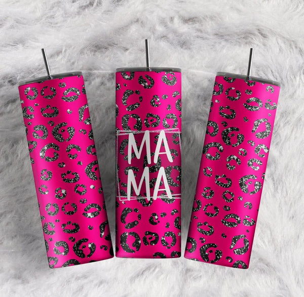 Pink Leopard Mama Tumbler, 20oz Skinny